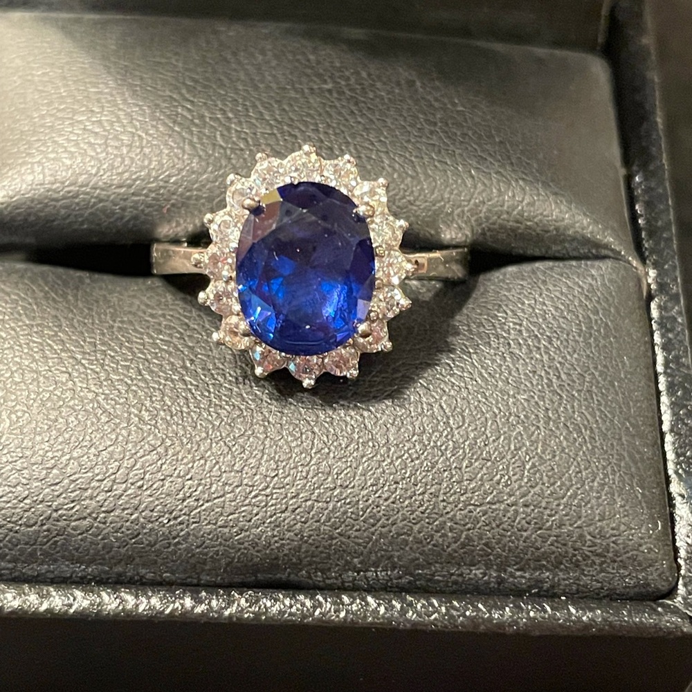 Sapphire and cubic zirconia sterling silver ring